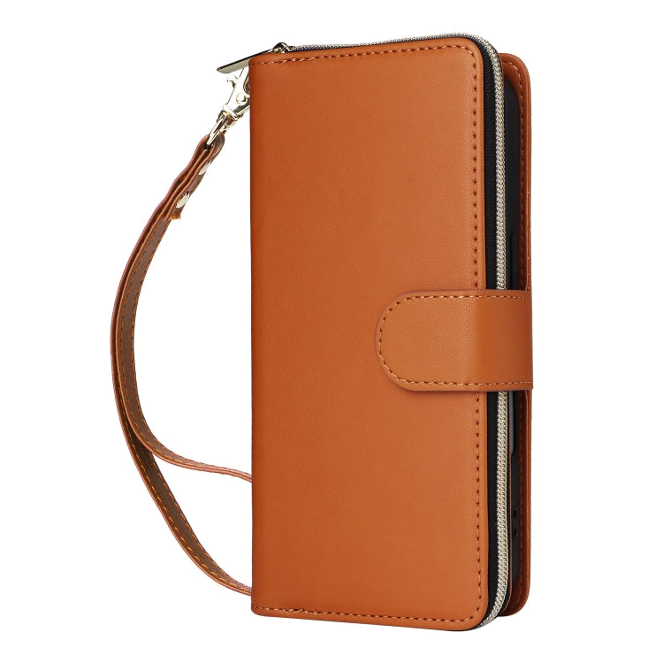 For iPhone 16 Plus Nine-card Slots Zipper Wallet Bag Leather Phone Case(Brown) - iPhone 16 Plus Cases by buy2fix | Online Shopping UK | buy2fix