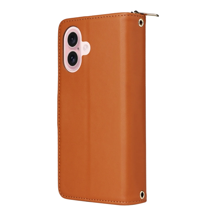 For iPhone 16 Plus Nine-card Slots Zipper Wallet Bag Leather Phone Case(Brown) - iPhone 16 Plus Cases by buy2fix | Online Shopping UK | buy2fix