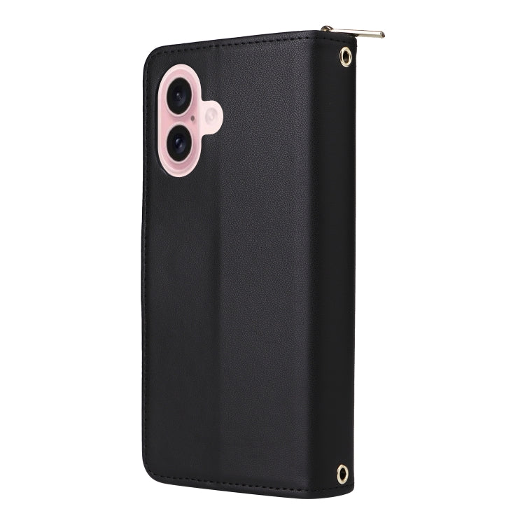 For iPhone 16 Plus Nine-card Slots Zipper Wallet Bag Leather Phone Case(Black) - iPhone 16 Plus Cases by buy2fix | Online Shopping UK | buy2fix