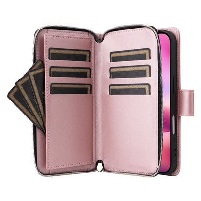 For iPhone 16 Plus Nine-card Slots Zipper Wallet Bag Leather Phone Case(Rose Gold) - iPhone 16 Plus Cases by buy2fix | Online Shopping UK | buy2fix