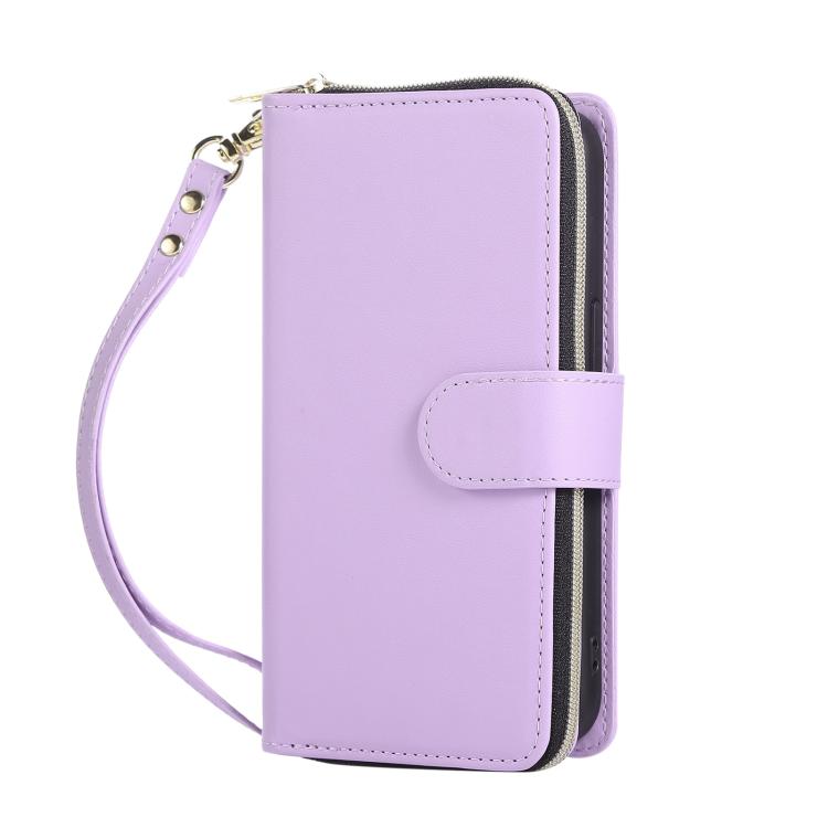 For iPhone 16e Nine-card Slots Zipper Wallet Bag Leather Phone Case(Light Purple) - iPhone 16e Cases by buy2fix | Online Shopping UK | buy2fix