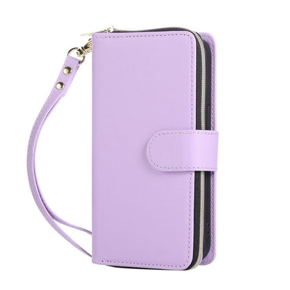 For iPhone 16e Nine-card Slots Zipper Wallet Bag Leather Phone Case(Light Purple) - iPhone 16e Cases by buy2fix | Online Shopping UK | buy2fix