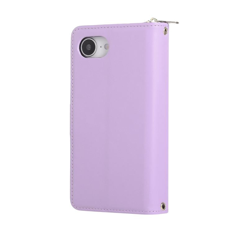 For iPhone 16e Nine-card Slots Zipper Wallet Bag Leather Phone Case(Light Purple) - iPhone 16e Cases by buy2fix | Online Shopping UK | buy2fix
