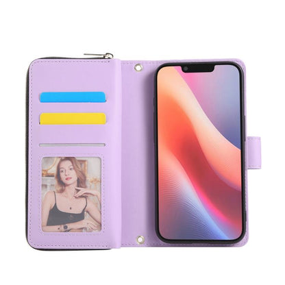 For iPhone 16e Nine-card Slots Zipper Wallet Bag Leather Phone Case(Light Purple) - iPhone 16e Cases by buy2fix | Online Shopping UK | buy2fix