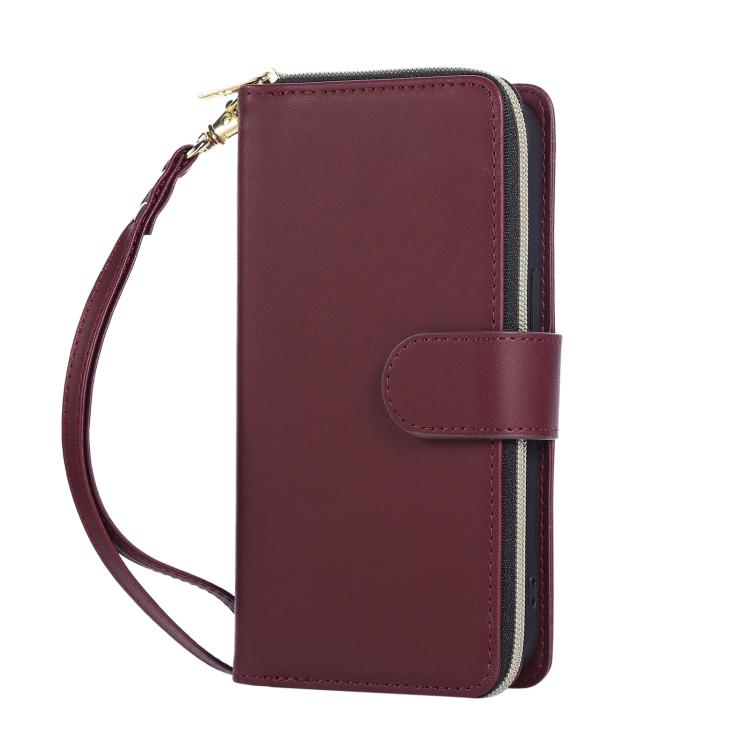 For iPhone 16e Nine-card Slots Zipper Wallet Bag Leather Phone Case(Wine Red) - iPhone 16e Cases by buy2fix | Online Shopping UK | buy2fix
