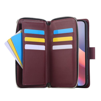 For iPhone 16e Nine-card Slots Zipper Wallet Bag Leather Phone Case(Wine Red) - iPhone 16e Cases by buy2fix | Online Shopping UK | buy2fix