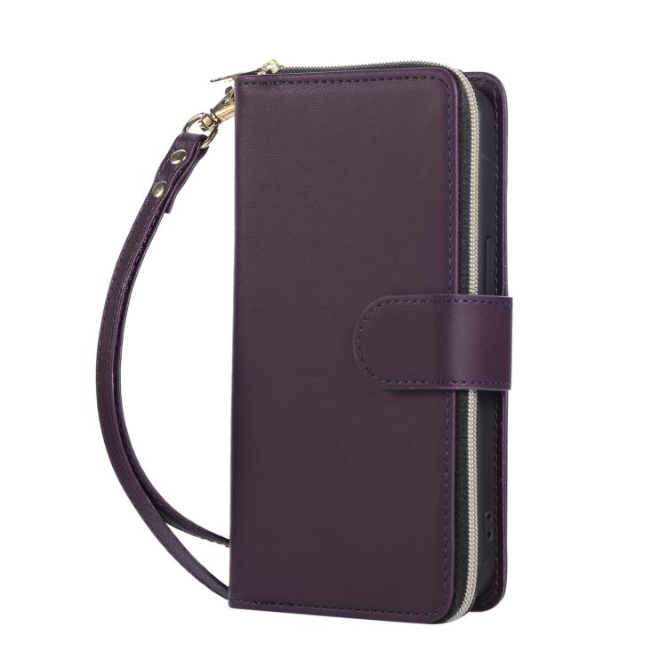 For iPhone 16e Nine-card Slots Zipper Wallet Bag Leather Phone Case(Dark Purple) - iPhone 16e Cases by buy2fix | Online Shopping UK | buy2fix