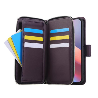 For iPhone 16e Nine-card Slots Zipper Wallet Bag Leather Phone Case(Dark Purple) - iPhone 16e Cases by buy2fix | Online Shopping UK | buy2fix