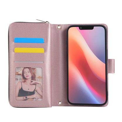 For iPhone 16e Nine-card Slots Zipper Wallet Bag Leather Phone Case(Rose Gold) - iPhone 16e Cases by buy2fix | Online Shopping UK | buy2fix