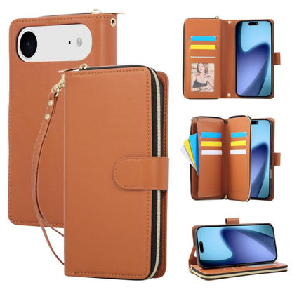 For iPhone Air Nine-card Slots Zipper Wallet Bag Leather Phone Case(Brown) - iPhone Air Cases by buy2fix | Online Shopping UK | buy2fix