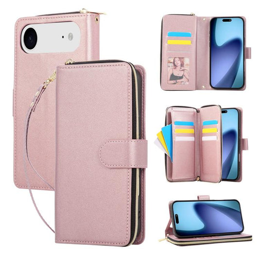 For iPhone Air Nine-card Slots Zipper Wallet Bag Leather Phone Case(Rose Gold) - iPhone Air Cases by buy2fix | Online Shopping UK | buy2fix
