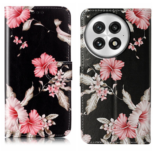 For OnePlus 13 Colored Drawing Marble Pattern Leather Phone Case(Azalea)