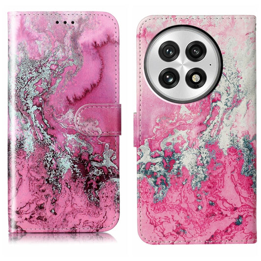 For OnePlus 13 Colored Drawing Marble Pattern Leather Phone Case(Pink Seawater) - OnePlus Cases by buy2fix | Online Shopping UK | buy2fix