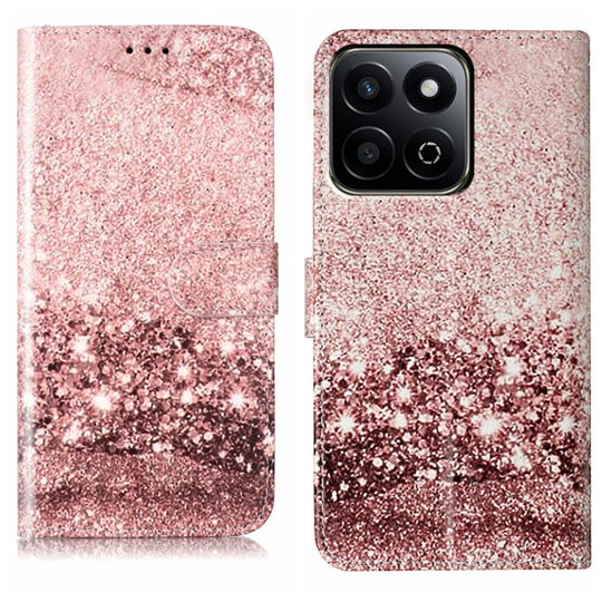 For Honor X7C 4G / 200 Smart Colored Drawing Marble Pattern Leather Phone Case(Rose Gold)