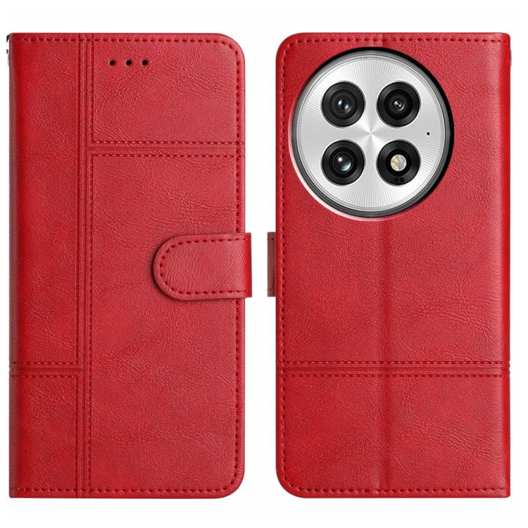 For OnePlus 13 Cowhide Texture Stitching Leather Phone Case(Red) by buy2fix