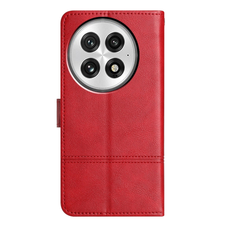 For OnePlus 13 Cowhide Texture Stitching Leather Phone Case(Red) by buy2fix