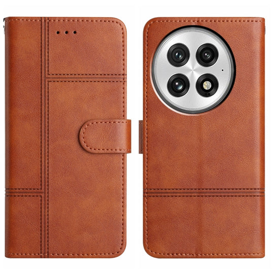 For OnePlus 13 Cowhide Texture Stitching Leather Phone Case(Brown)