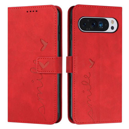 For Google Pixel 10 / 10 Pro Skin Feel Heart Embossed Leather Phone Case with Long Lanyard(Red) - Google Cases by buy2fix | Online Shopping UK | buy2fix