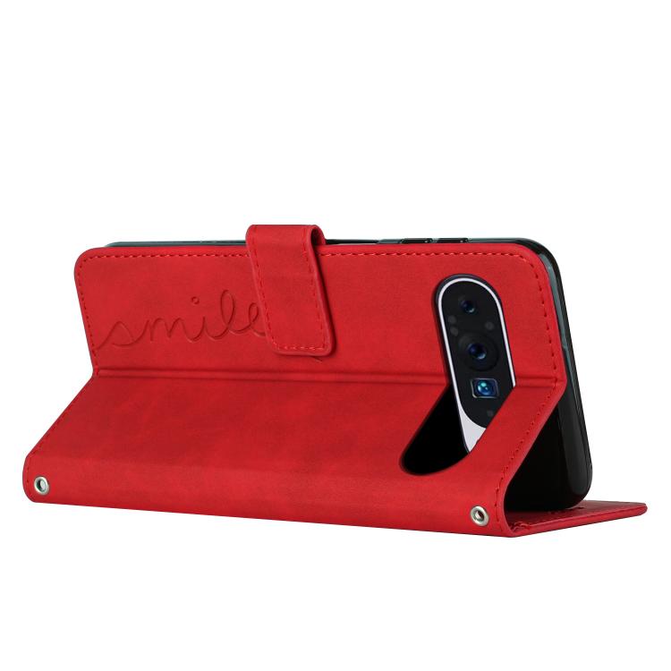 For Google Pixel 10 / 10 Pro Skin Feel Heart Embossed Leather Phone Case with Long Lanyard(Red) - Google Cases by buy2fix | Online Shopping UK | buy2fix