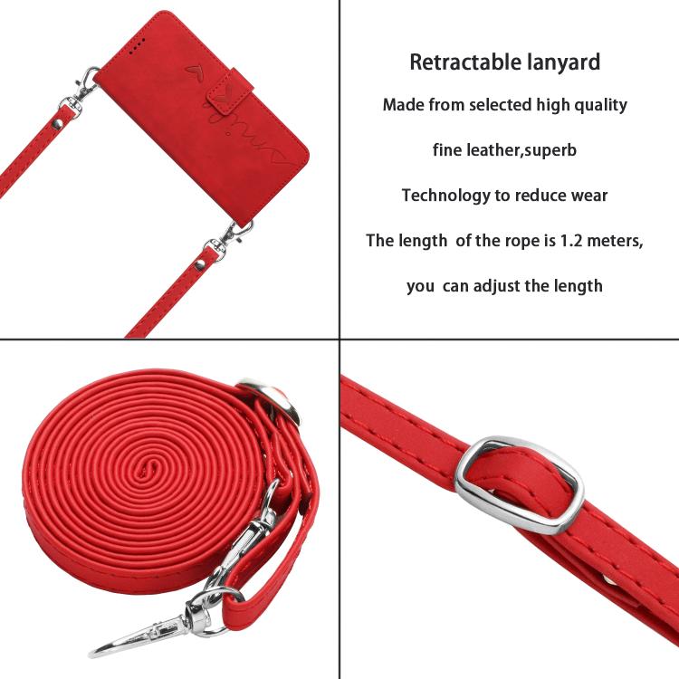 For Google Pixel 10 / 10 Pro Skin Feel Heart Embossed Leather Phone Case with Long Lanyard(Red) - Google Cases by buy2fix | Online Shopping UK | buy2fix