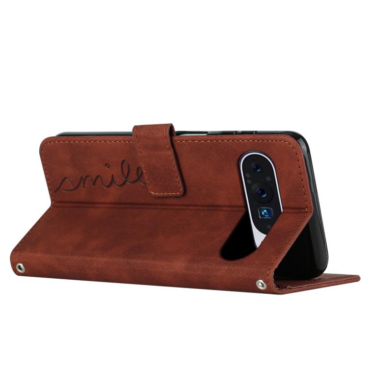 For Google Pixel 10 / 10 Pro Skin Feel Heart Embossed Leather Phone Case with Long Lanyard(Brown) - Google Cases by buy2fix | Online Shopping UK | buy2fix