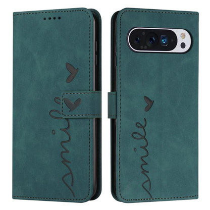 For Google Pixel 10 Pro XL Skin Feel Heart Embossed Leather Phone Case with Long Lanyard(Green) - Google Cases by buy2fix | Online Shopping UK | buy2fix