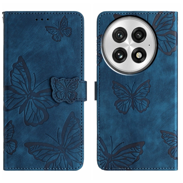 For OnePlus 13 Skin-feel Embossed Butterfly Leather Phone Case(Blue) - OnePlus Cases by buy2fix | Online Shopping UK | buy2fix