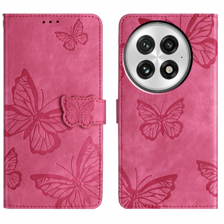 For OnePlus 13 Skin-feel Embossed Butterfly Leather Phone Case(Rose Red) - OnePlus Cases by buy2fix | Online Shopping UK | buy2fix