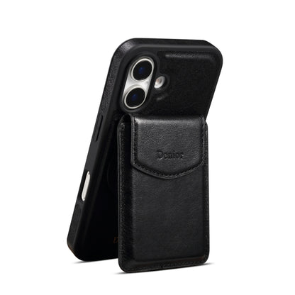 For iPhone 16 Plus Denior D22 Genuine Leather MagSafe Holder Detachable Card Slot Phone Case(Black) by Denior