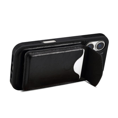 For iPhone 16 Plus Denior D22 Genuine Leather MagSafe Holder Detachable Card Slot Phone Case(Black) by Denior