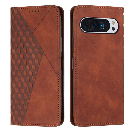 For Google Pixel 10 Pro XL Diamond Splicing Skin Feel Magnetic Leather Phone Case(Brown) - Google Cases by buy2fix | Online Shopping UK | buy2fix
