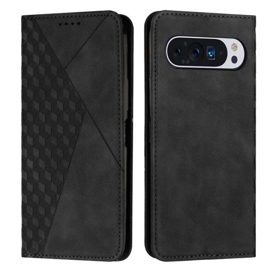 For Google Pixel 10 Pro XL Diamond Splicing Skin Feel Magnetic Leather Phone Case(Black) - Google Cases by buy2fix | Online Shopping UK | buy2fix