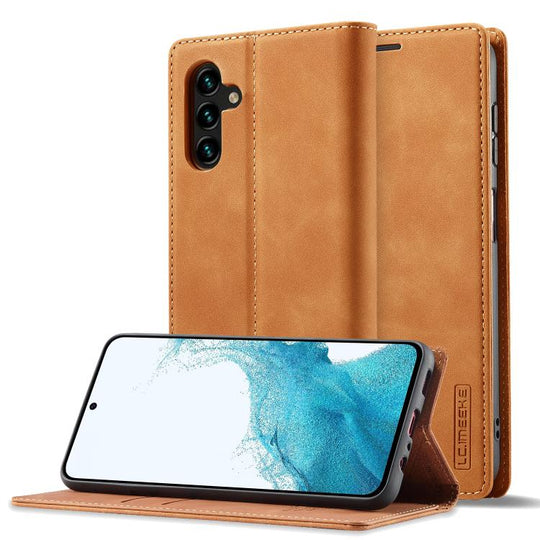 For Samsung Galaxy A57 5G LC.IMEEKE Strong Magnetism Microfiber Leather Phone Case(Brown)