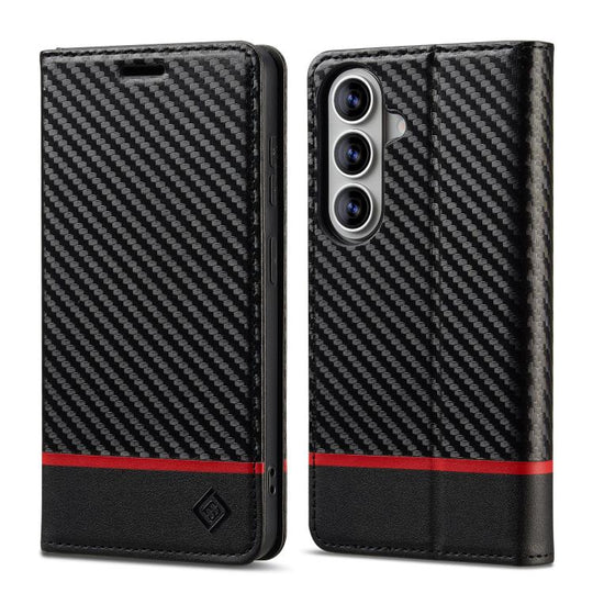 For Samsung Galaxy A57 5G LC.IMEEKE Carbon Fiber Leather Phone Case(Horizontal Black)