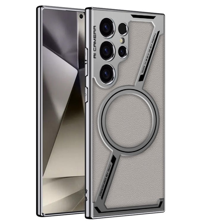 For Samsung Galaxy S23 Ultra 5G GKK Integrated Electroplating Leather Z-Shape MagSafe Phone Case(Gray) - Galaxy S23 Ultra 5G Cases by GKK | Online Shopping UK | buy2fix