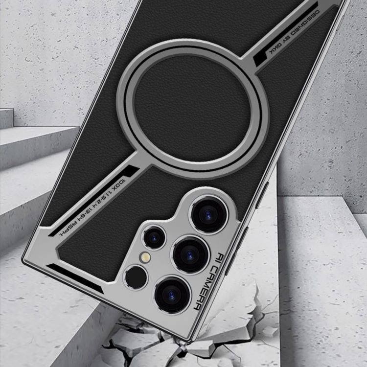 For Samsung Galaxy S23 Ultra 5G GKK Integrated Electroplating Leather Z-Shape MagSafe Phone Case(Black) - Galaxy S23 Ultra 5G Cases by GKK | Online Shopping UK | buy2fix