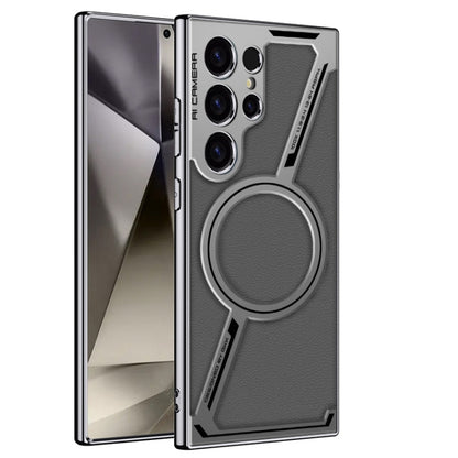 For Samsung Galaxy S23 Ultra 5G GKK Integrated Electroplating Leather Z-Shape MagSafe Phone Case(Mountain Gray) - Galaxy S23 Ultra 5G Cases by GKK | Online Shopping UK | buy2fix