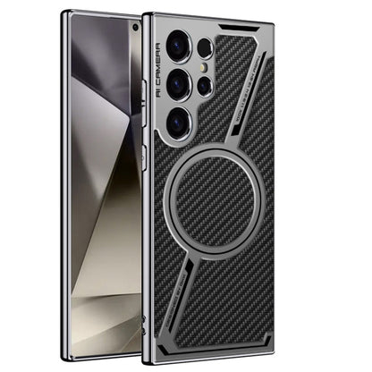 For Samsung Galaxy S23 Ultra 5G GKK Integrated Electroplating Leather Z-Shape MagSafe Phone Case(Carbon Fiber) - Galaxy S23 Ultra 5G Cases by GKK | Online Shopping UK | buy2fix