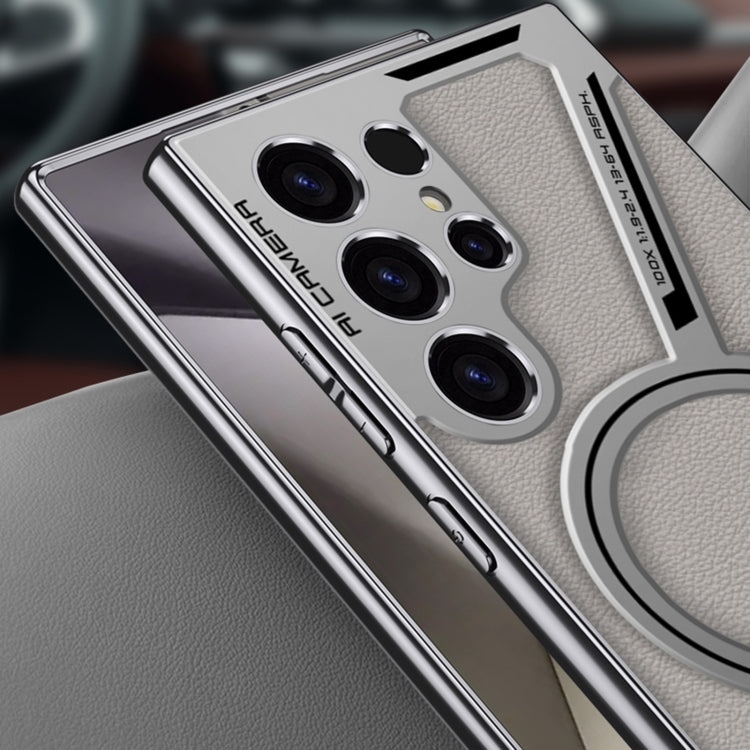 For Samsung Galaxy S23 Ultra 5G GKK Integrated Electroplating Leather Z-Shape MagSafe Phone Case(Carbon Fiber) - Galaxy S23 Ultra 5G Cases by GKK | Online Shopping UK | buy2fix