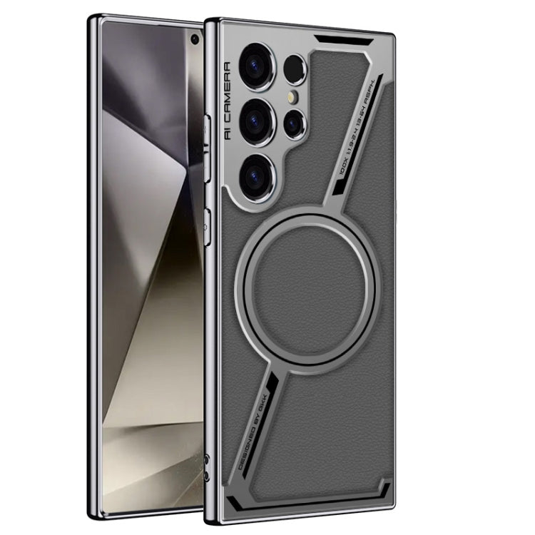 For Samsung Galaxy S24 Ultra 5G GKK Integrated Electroplating Leather Z-Shape MagSafe Phone Case(Mountain Gray) - Galaxy S24 Ultra 5G Cases by GKK | Online Shopping UK | buy2fix