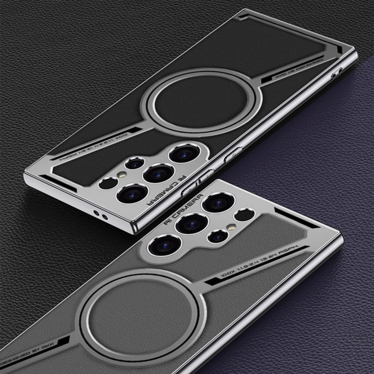 For Samsung Galaxy S24 Ultra 5G GKK Integrated Electroplating Leather Z-Shape MagSafe Phone Case(Carbon Fiber) - Galaxy S24 Ultra 5G Cases by GKK | Online Shopping UK | buy2fix
