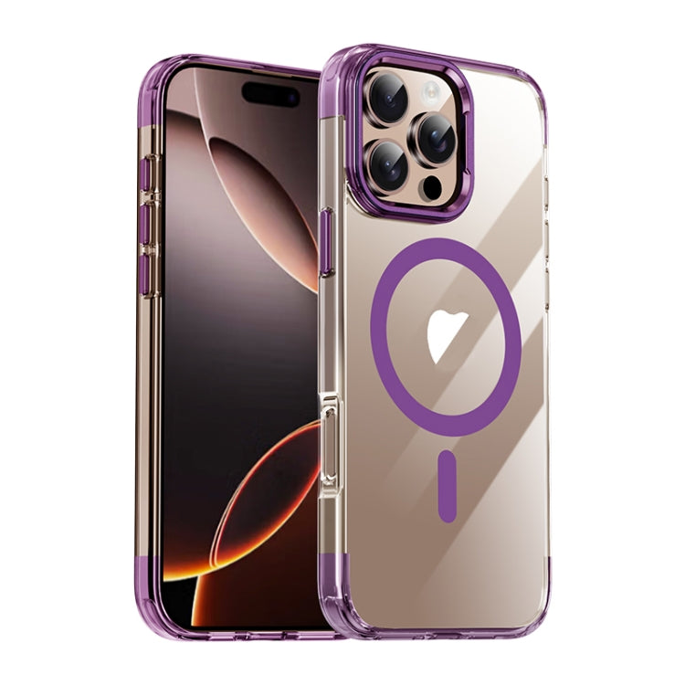 For iPhone 16 Pro Jazz 3 in 1 Magnetic MagSafe Crystal Phone Case(Transparent Purple) - iPhone 16 Pro Cases by buy2fix | Online Shopping UK | buy2fix