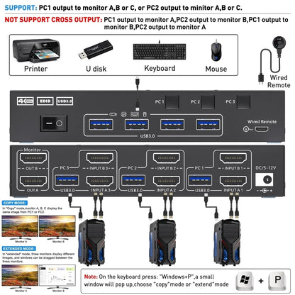 KC-KVM302AS 4K 60Hz USB3.0 / HDMI Dual Monitors KVM Switch, AU Plug - Switch by buy2fix | Online Shopping UK | buy2fix