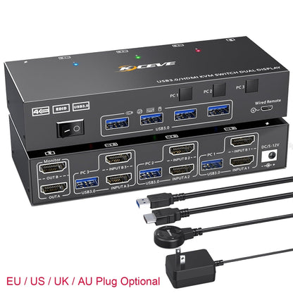 KC-KVM302AS 4K 60Hz USB3.0 / HDMI Dual Monitors KVM Switch, UK Plug - Switch by buy2fix | Online Shopping UK | buy2fix