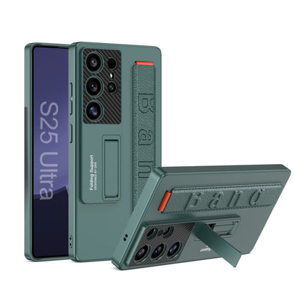 For Samsung Galaxy S25 Ultra 5G GKK Ultra-thin Wristband Shockproof Phone Case with Holder(Forest Green) by GKK