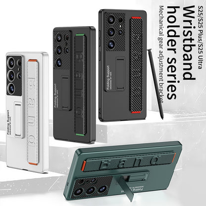 For Samsung Galaxy S25 Ultra 5G GKK Ultra-thin Wristband Shockproof Phone Case with Holder(Carbon Fiber) by GKK