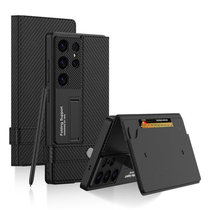 For Samsung Galaxy S25 Ultra 5G GKK Flip Wallet Leather Phone Case, Without Pen(Carbon Fiber Texture) by GKK