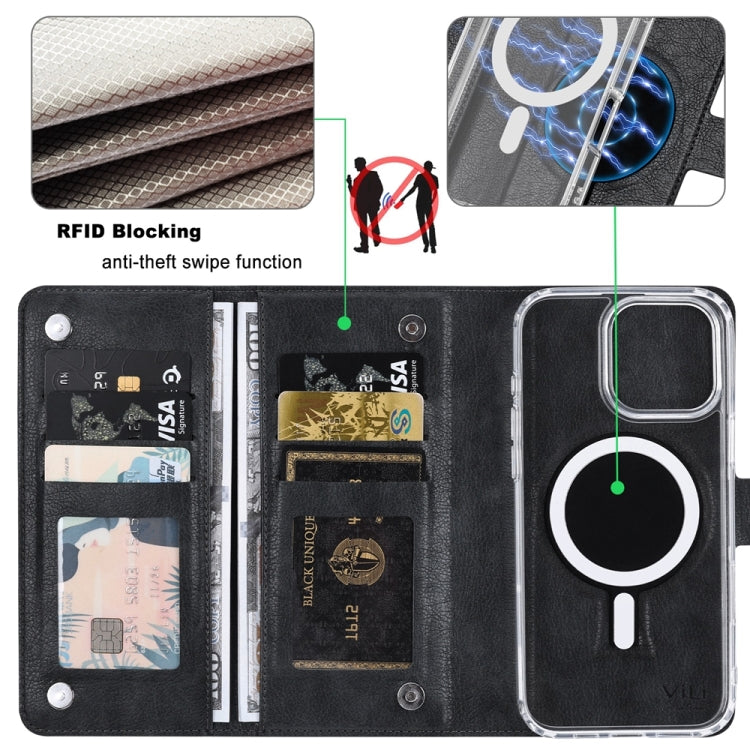 For iPhone 15 Plus ViLi GVS-C Series MagSafe Magnetic RFID Leather Flip Phone Case(Black) - iPhone 15 Plus Cases by ViLi | Online Shopping UK | buy2fix