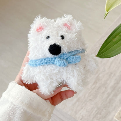 For AirPods 4 Plush Earphone Protective Soft Case(Dog with Blue Scarf) - For AirPods 4 by buy2fix | Online Shopping UK | buy2fix