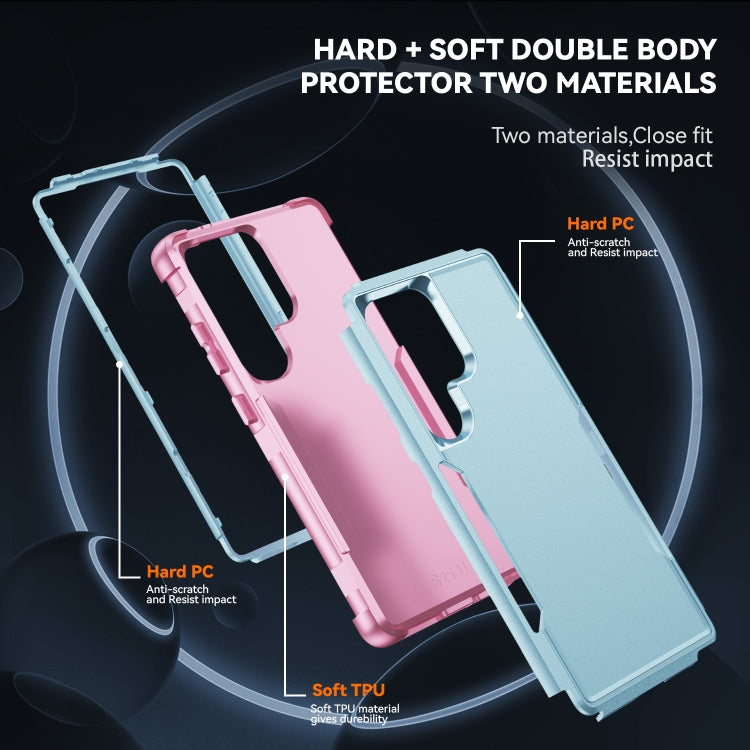 For Samsung Galaxy S25 Ultra 5G TPU + PC Shockproof Protective Phone Case(Grey Green + Pink) - Galaxy S25 Ultra 5G Cases by buy2fix | Online Shopping UK | buy2fix